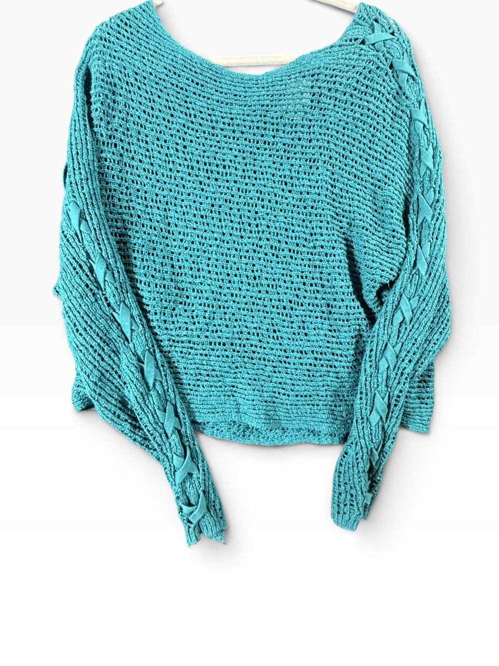 Billabong Teal Open-Knit Cable Sleeve Sweater